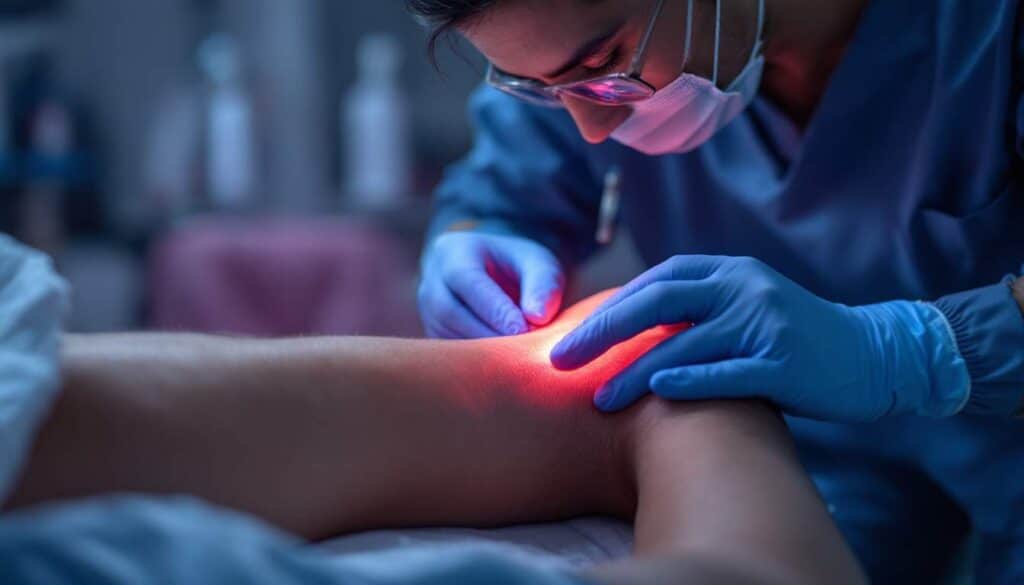 medico en operacion guantes azules